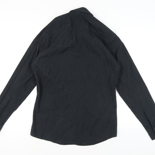 Marks and Spencer Men's Black Striped Long Sleeve Shirt