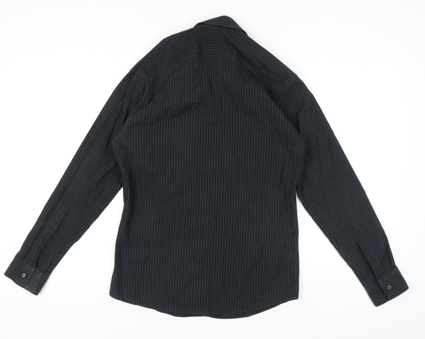 Marks and Spencer Men's Black Striped Long Sleeve Shirt