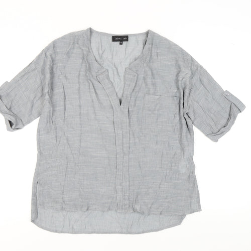 label lab Women Grey V-Neck Blouse, Size 10, Relaxed Fit