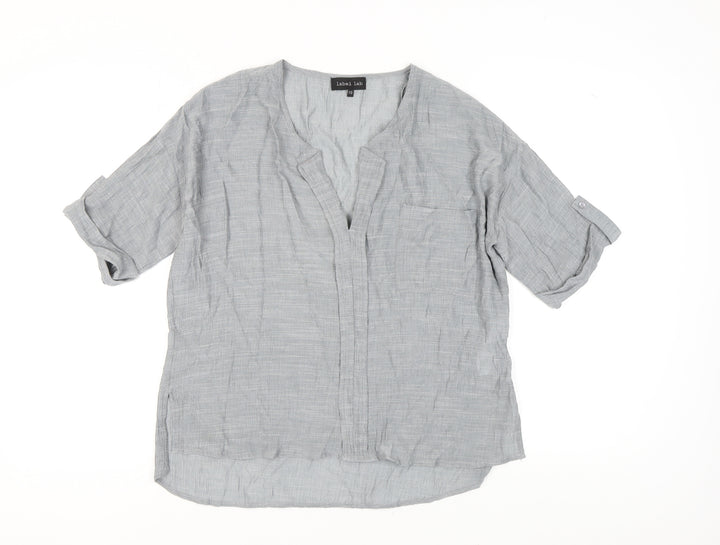 label lab Women Grey V-Neck Blouse, Size 10, Relaxed Fit