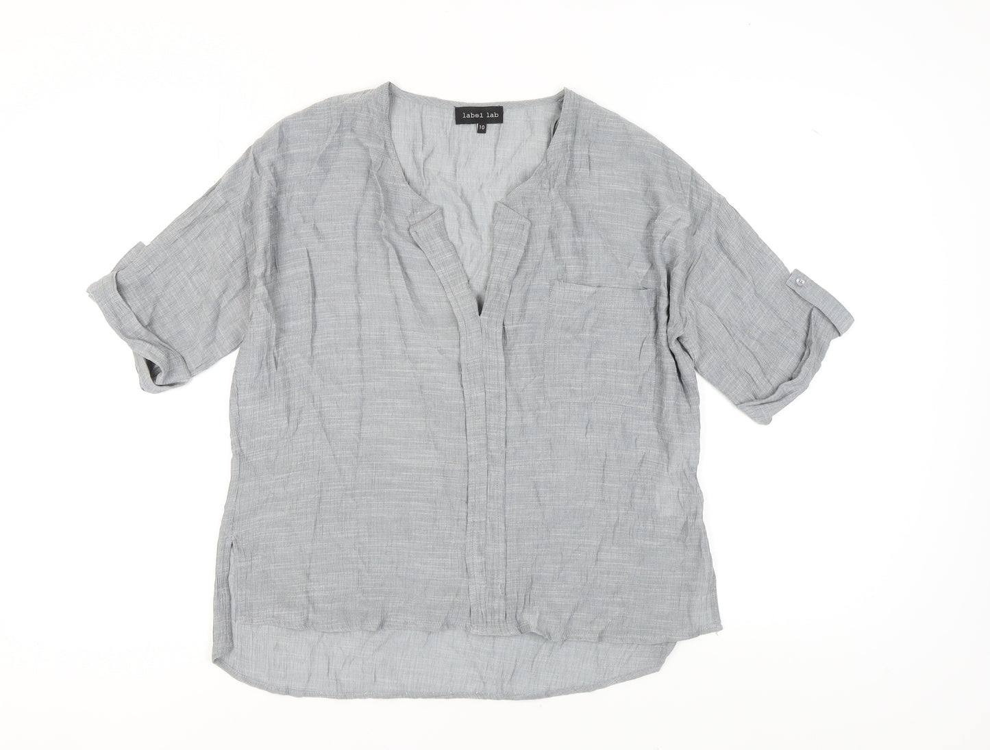 label lab Women Grey V-Neck Blouse, Size 10, Relaxed Fit