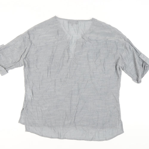 label lab Women Grey V-Neck Blouse, Size 10, Relaxed Fit