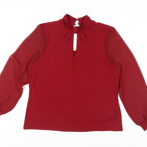 Editor's Cut Women's Red Blouse Size 12, High Neck, Long Sleeve