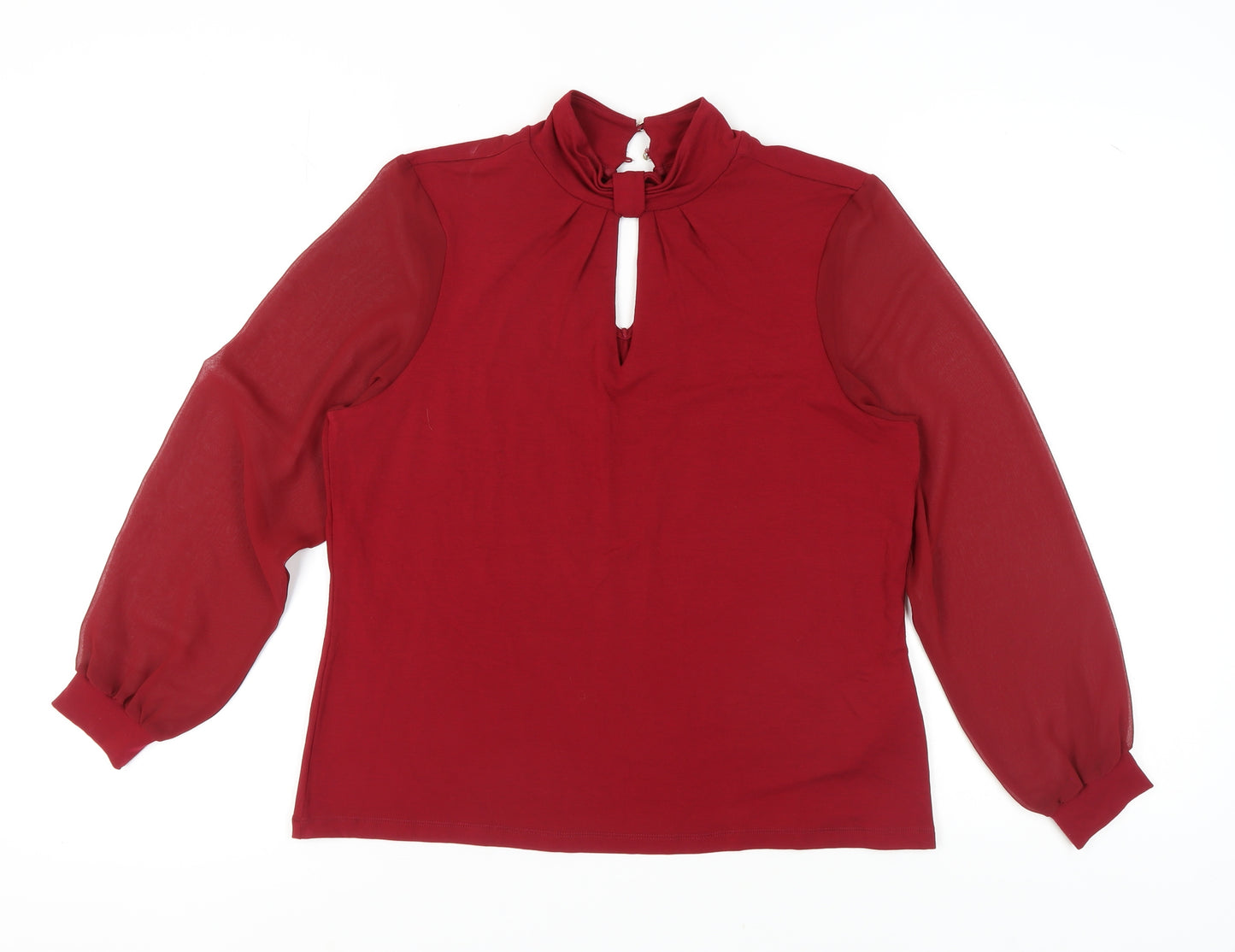 Editor's Cut Women's Red Blouse Size 12, High Neck, Long Sleeve