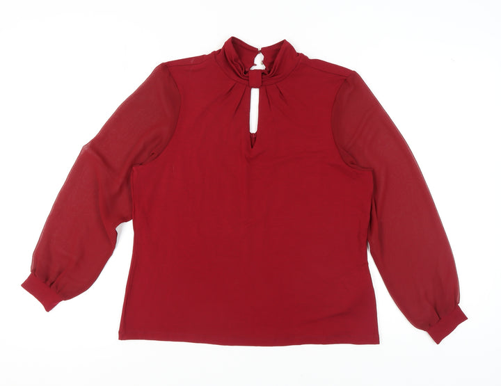 Editor's Cut Women's Red Blouse Size 12, High Neck, Long Sleeve