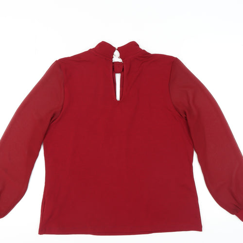 Editor's Cut Women's Red Blouse Size 12, High Neck, Long Sleeve