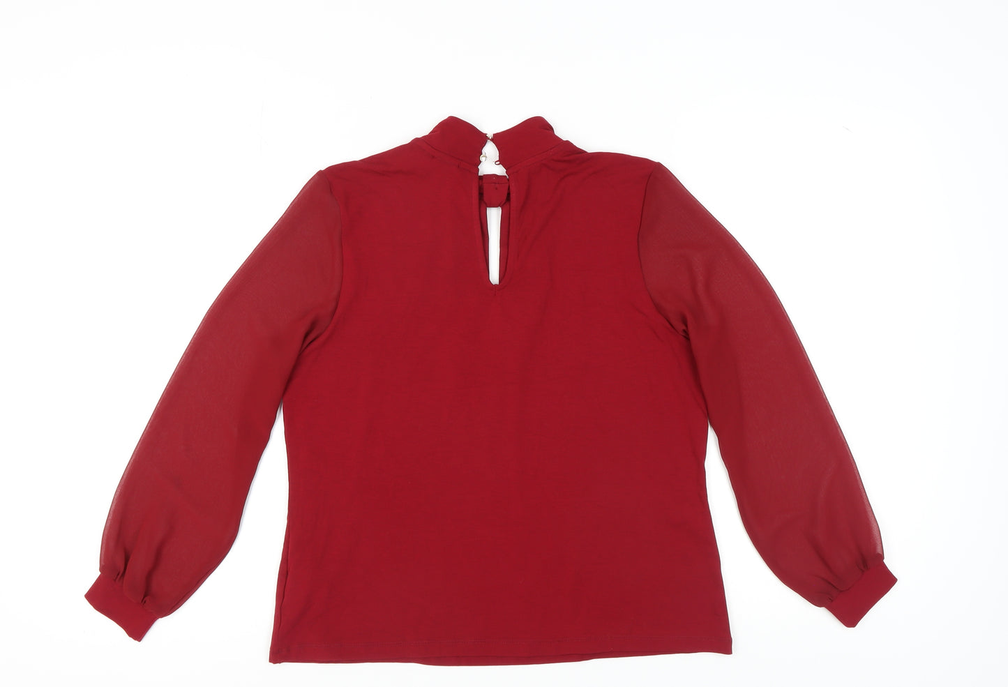 Editor's Cut Women's Red Blouse Size 12, High Neck, Long Sleeve