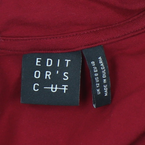Editor's Cut Women's Red Blouse Size 12, High Neck, Long Sleeve