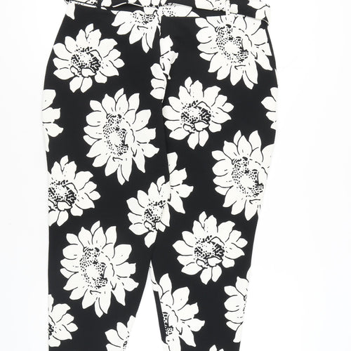 Next Women's Black Floral Cropped Trousers - Size 16