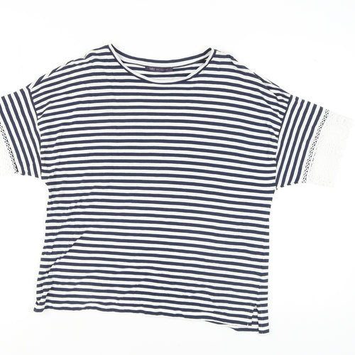 Marks and Spencer Women's Blue Striped T-Shirt, Size 14