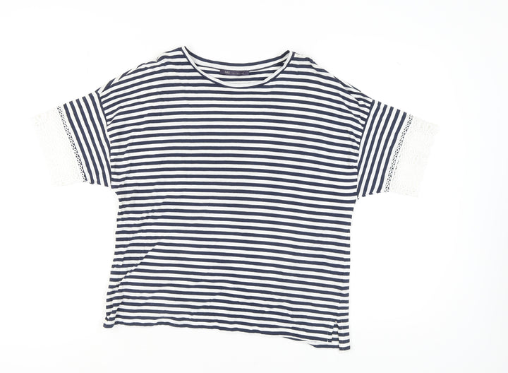 Marks and Spencer Women's Blue Striped T-Shirt, Size 14
