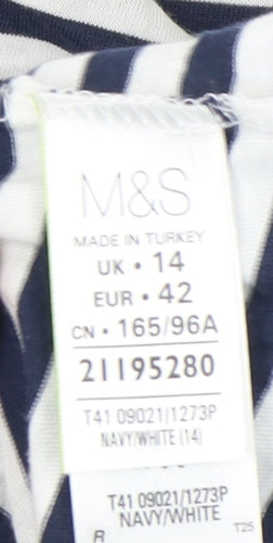 Marks and Spencer Women's Blue Striped T-Shirt, Size 14