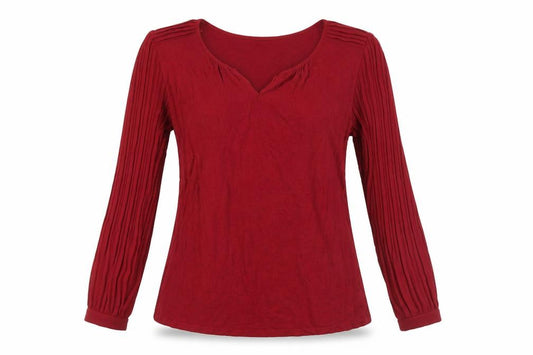 Front view of David Emanuel Women's Red Blouse -, size 12, V-Neck