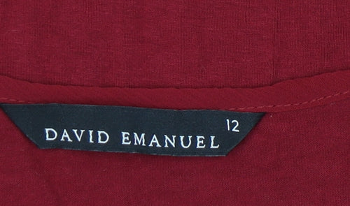 David Emanuel Women's Red Blouse - Size 12, V-Neck