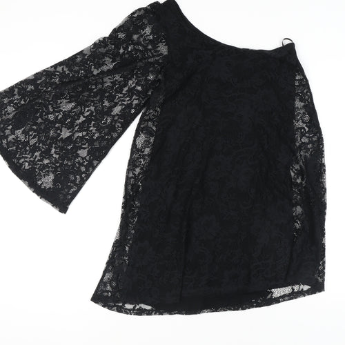 Warehouse Women's Black Lace A-Line Dress, UK 6, Asymmetric Bell Sleeves