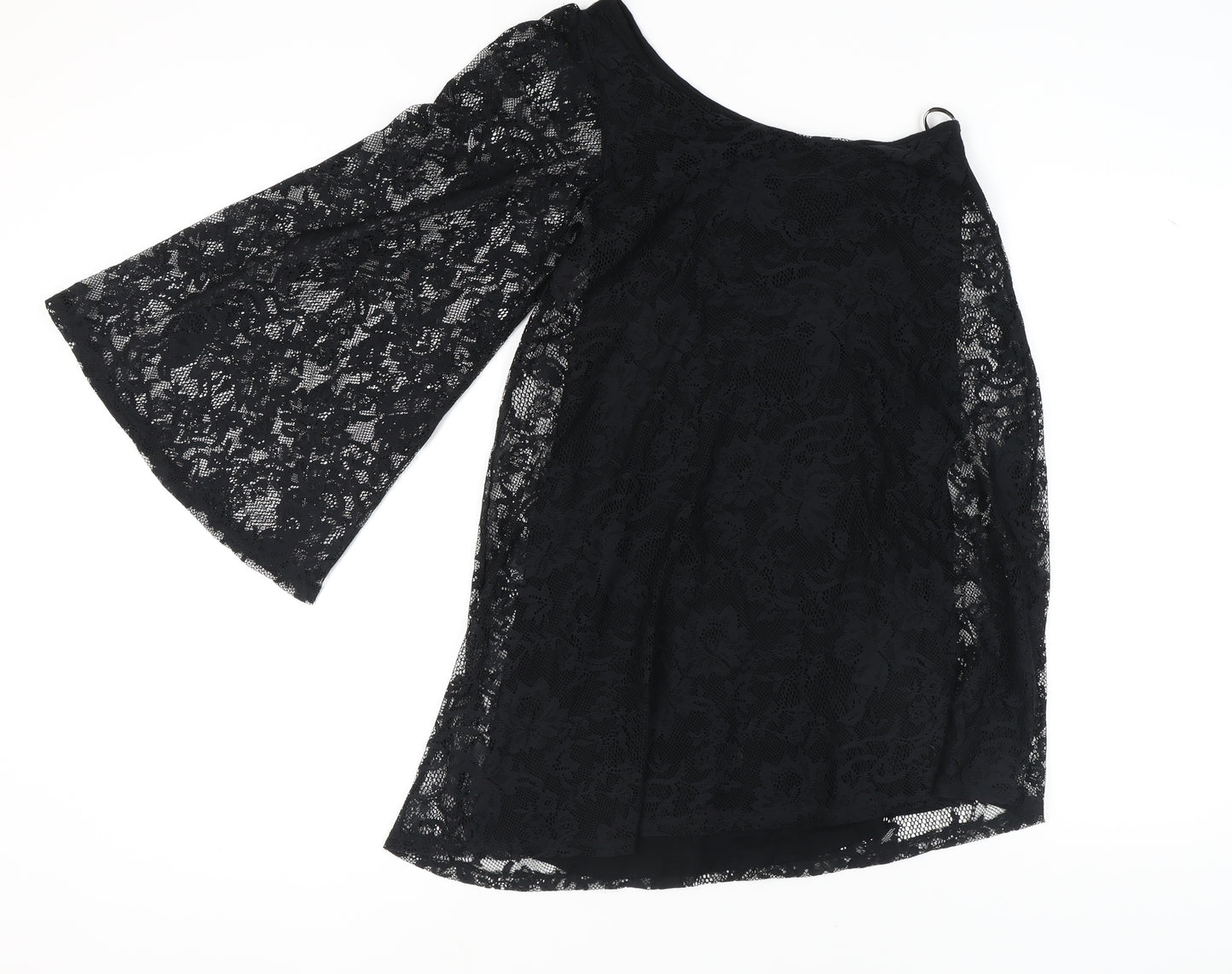 Warehouse Women's Black Lace A-Line Dress, UK 6, Asymmetric Bell Sleeves