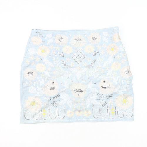 Drôle de Copine Blue Embroidered Sequin Pencil Skirt M