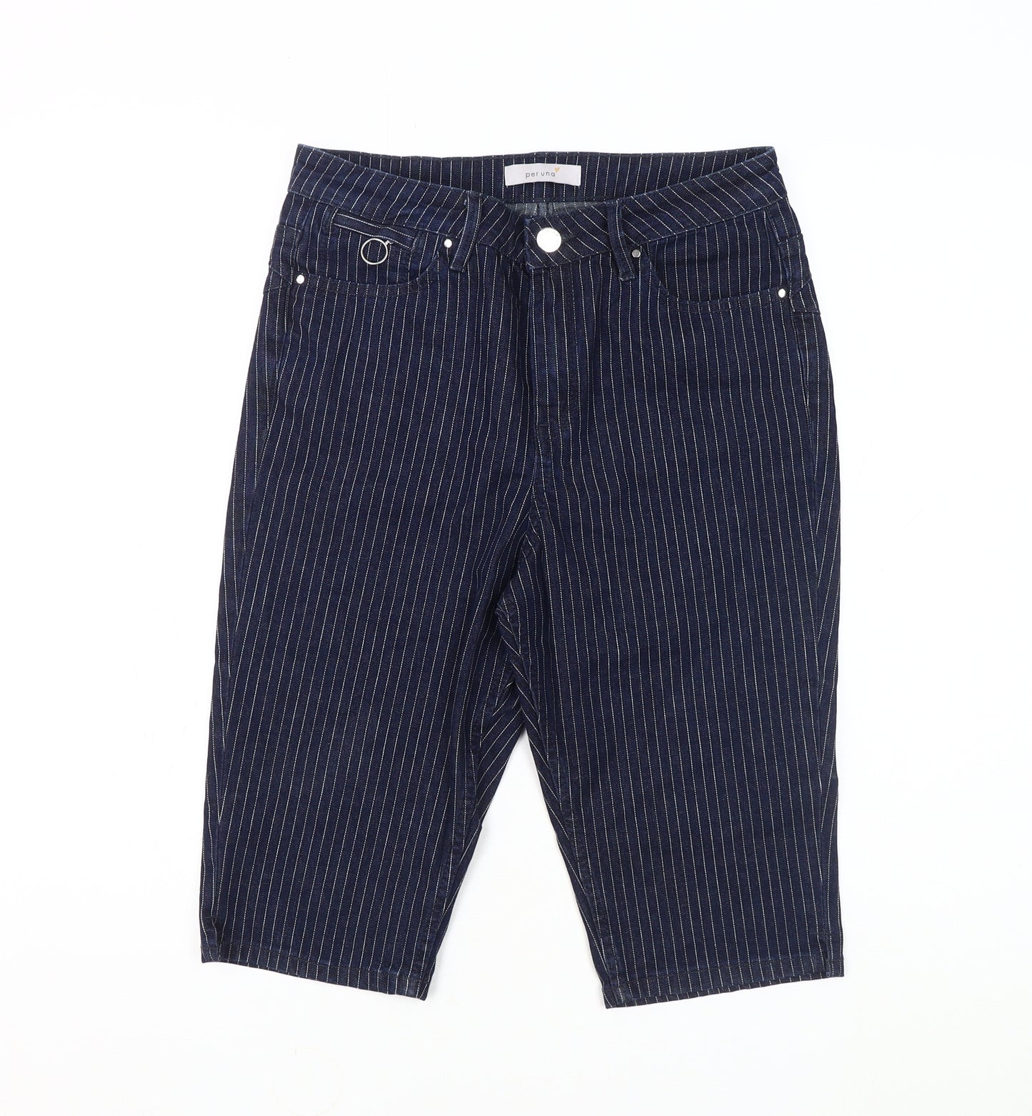Marks and Spencer Women's Blue Pinstripe Chino Shorts, UK 10