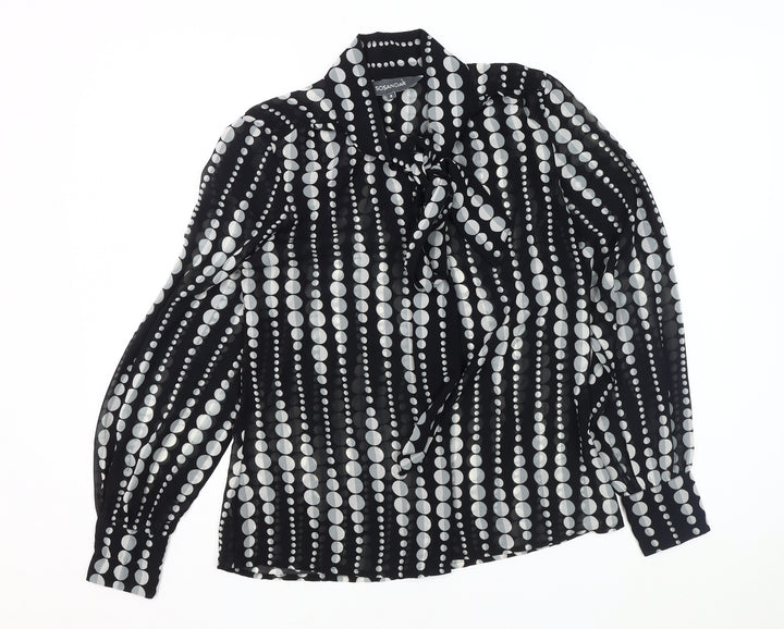 SOSANDAR Women's Black Polka Dot Blouse Size 8