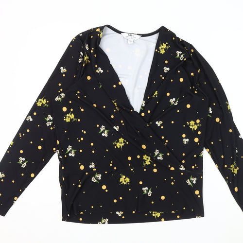 Dorothy Perkins Women's Black Floral Wrap Top Size 12