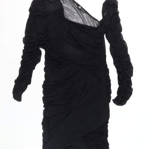 Zara Women's Long Sleeve Black Dress, Size 12, Elegant Chiffon