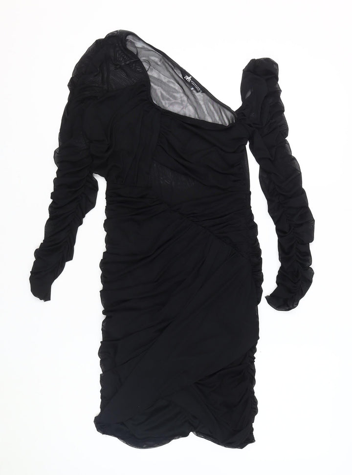 Zara Women's Long Sleeve Black Dress, Size 12, Elegant Chiffon