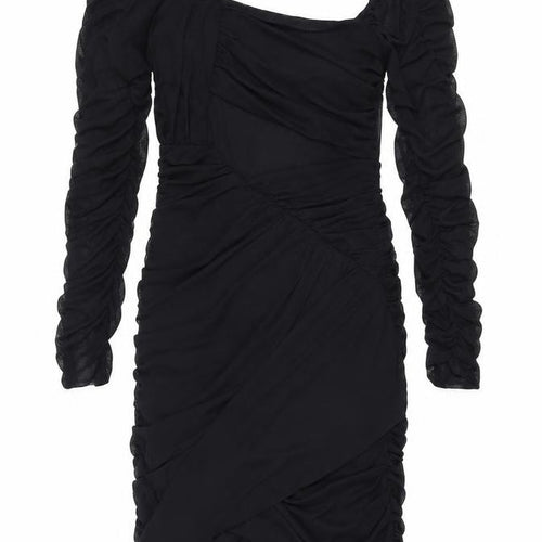 Zara Women's Long Sleeve Black Dress, Size 12, Elegant Chiffon