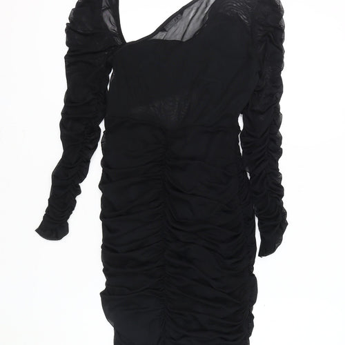 Zara Women's Long Sleeve Black Dress, Size 12, Elegant Chiffon