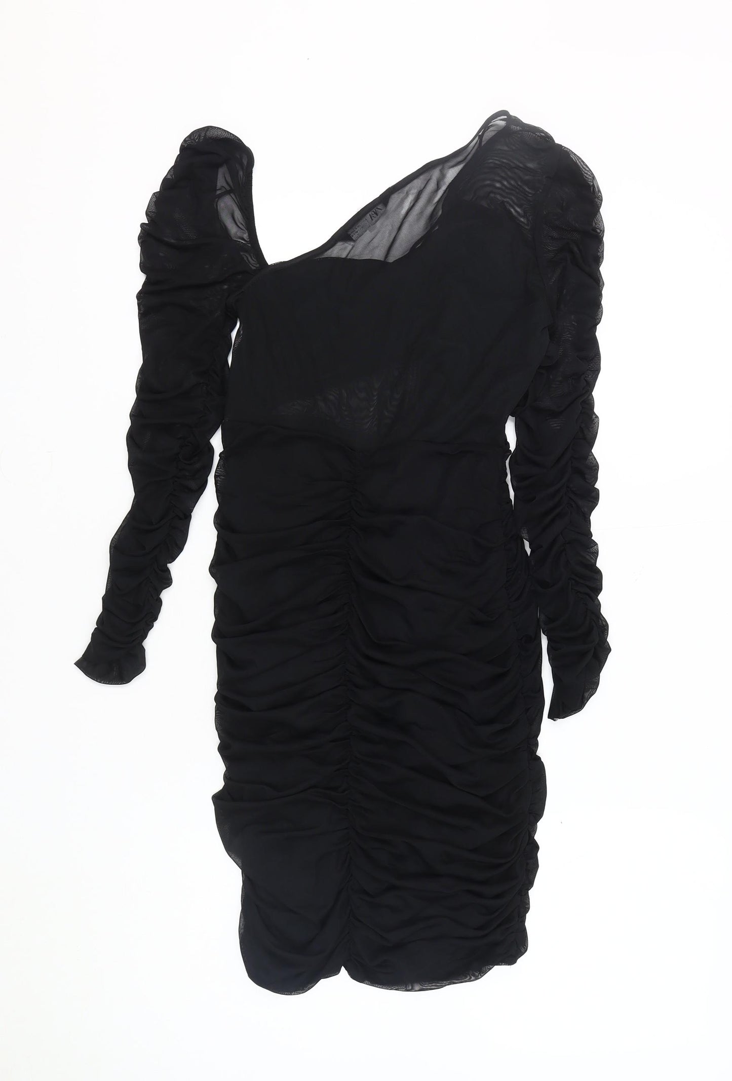 Zara Women's Long Sleeve Black Dress, Size 12, Elegant Chiffon