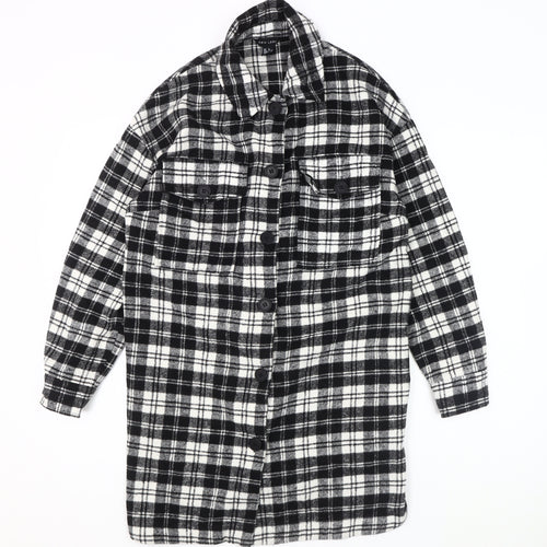 New Look Women's Black White Plaid Button-Up Shirt Size 8