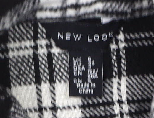 New Look Women's Black White Plaid Button-Up Shirt Size 8