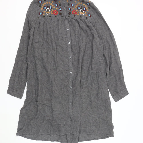 Zara Basic Women's Grey Embroidered Shirt Dress S