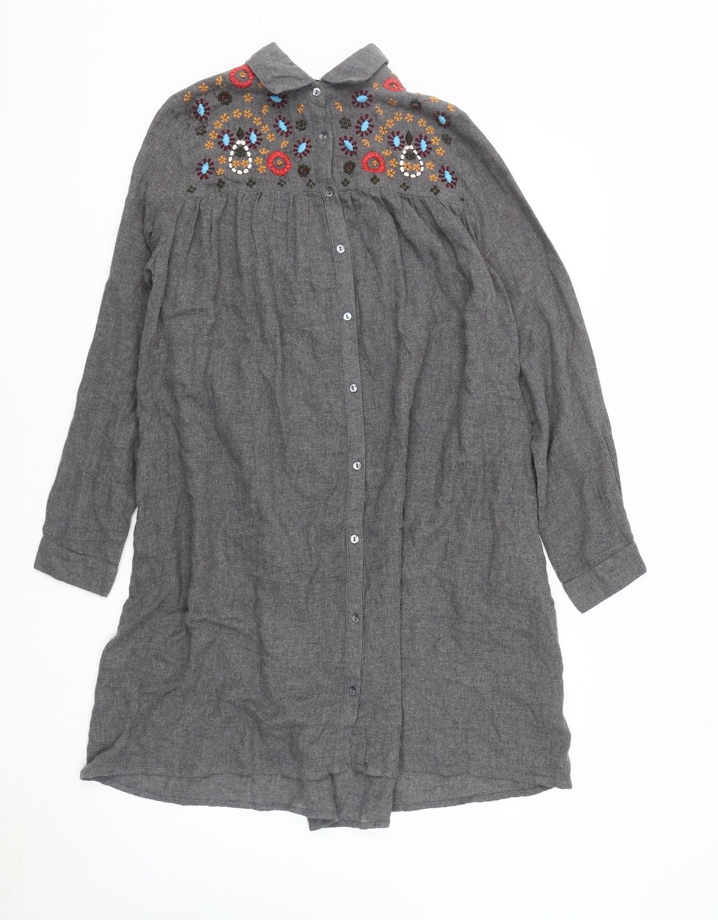 Zara Basic Women's Grey Embroidered Shirt Dress S