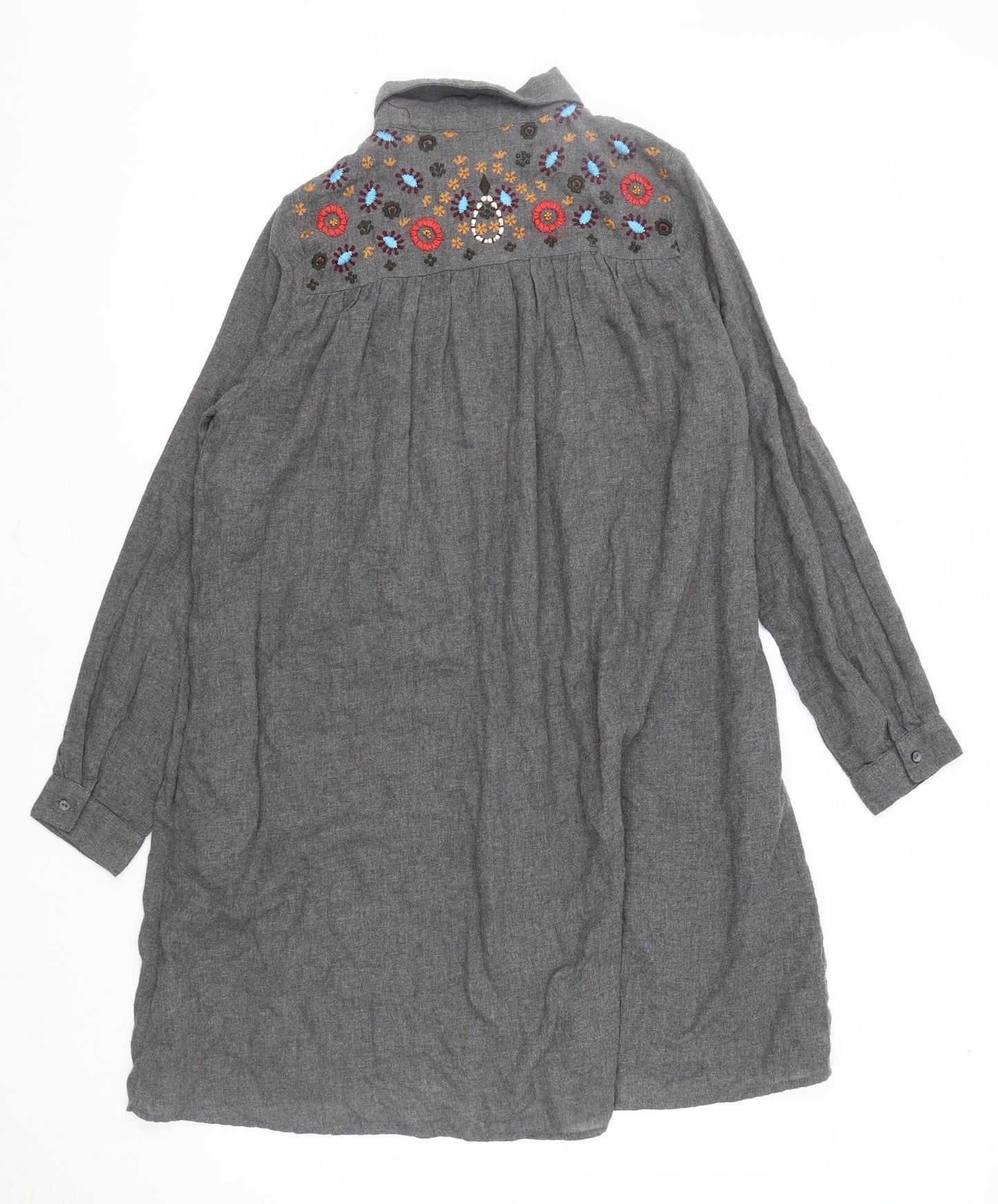 Zara Basic Women's Grey Embroidered Shirt Dress S