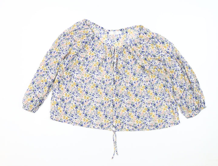 MNG Women's Multicoloured Floral Blouse, Size 12, Long Sleeve