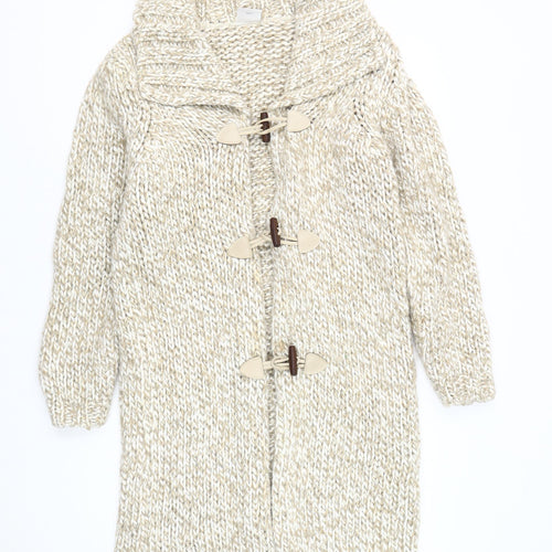 Next Men Beige S High Neck Cardigan Chunky-Knit