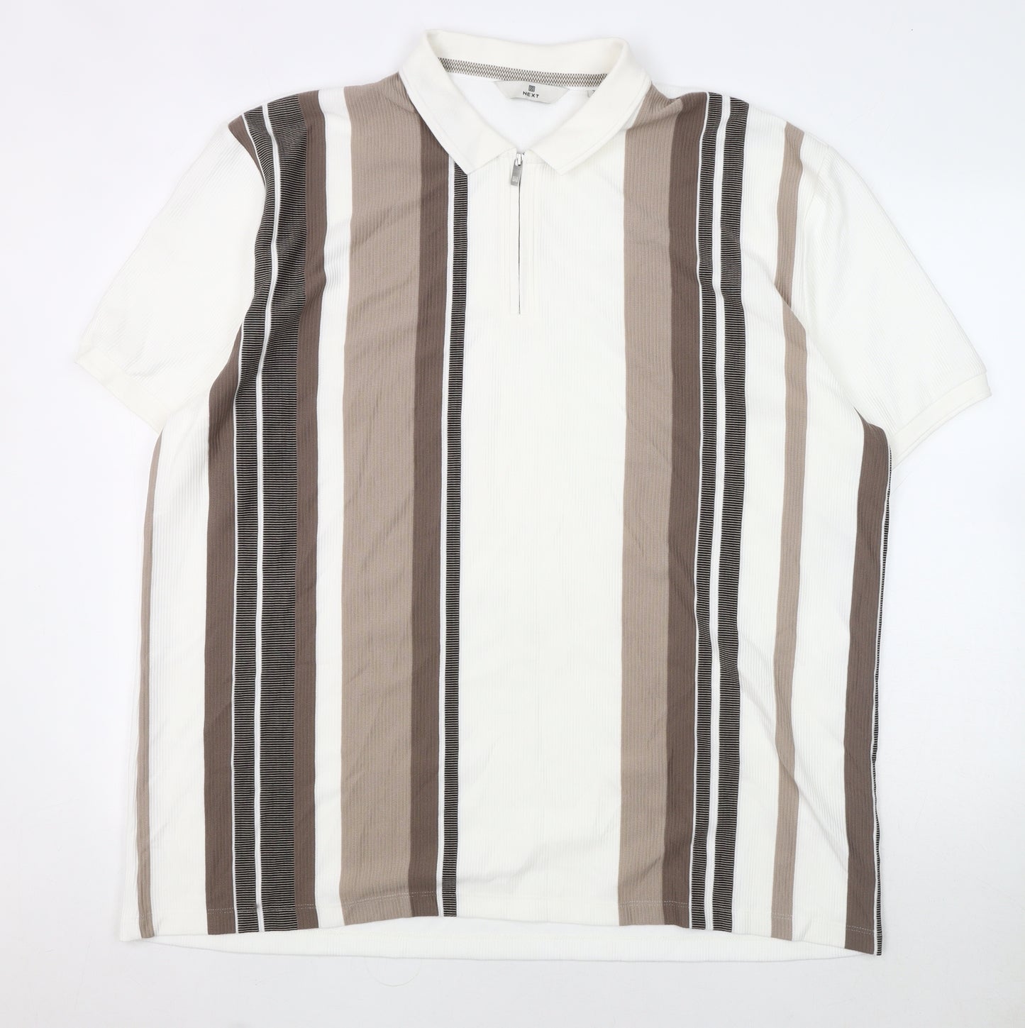 Next Men's White Striped Polo Shirt 2XL Short Sleeve
