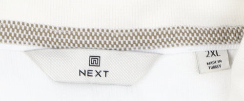 Next Men's White Striped Polo Shirt 2XL Short Sleeve