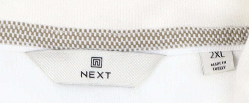 Next Men's White Striped Polo Shirt 2XL Short Sleeve