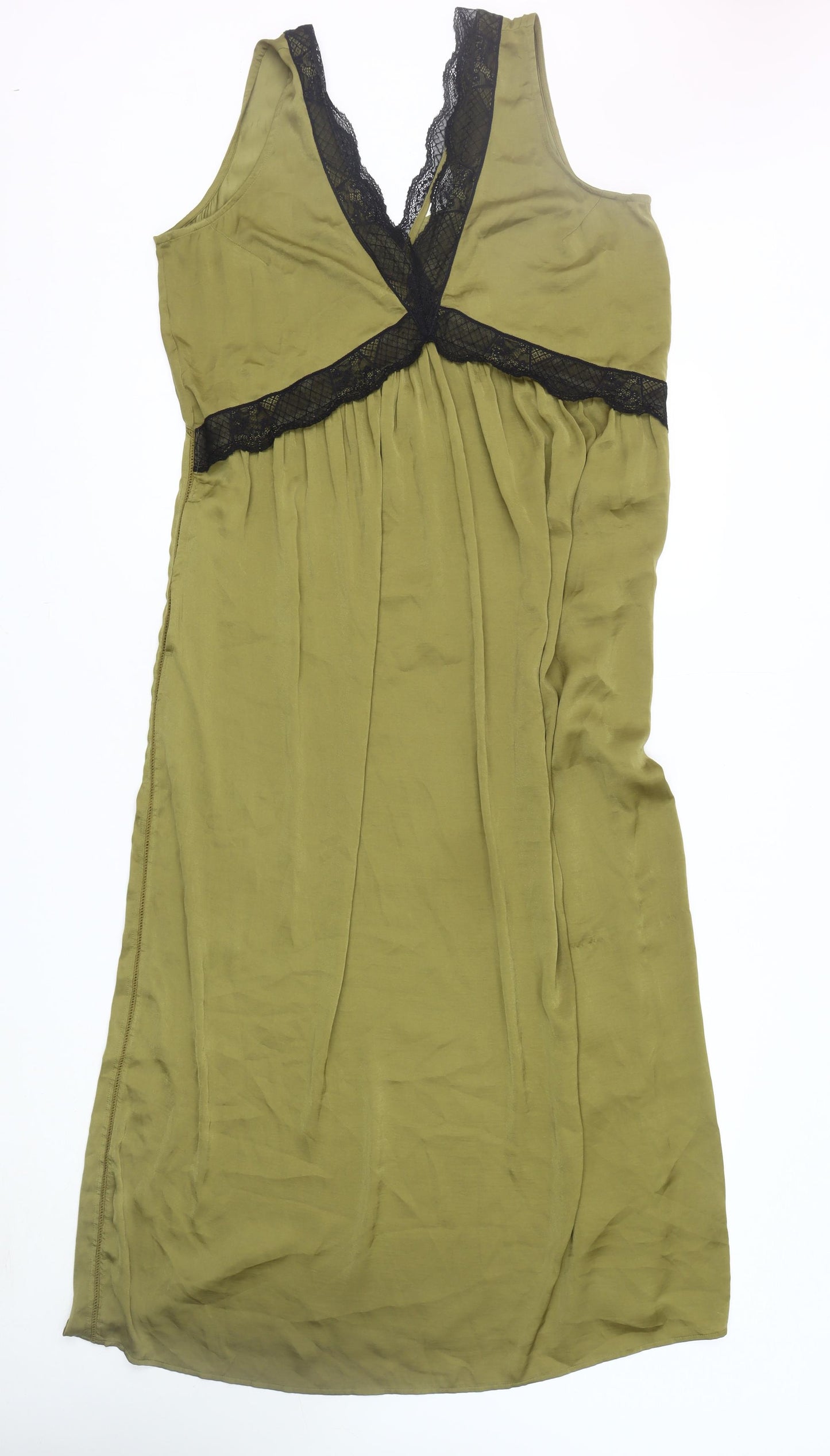 Per Una Women's Green V-Neck Dress, Size 12, Lace Accents