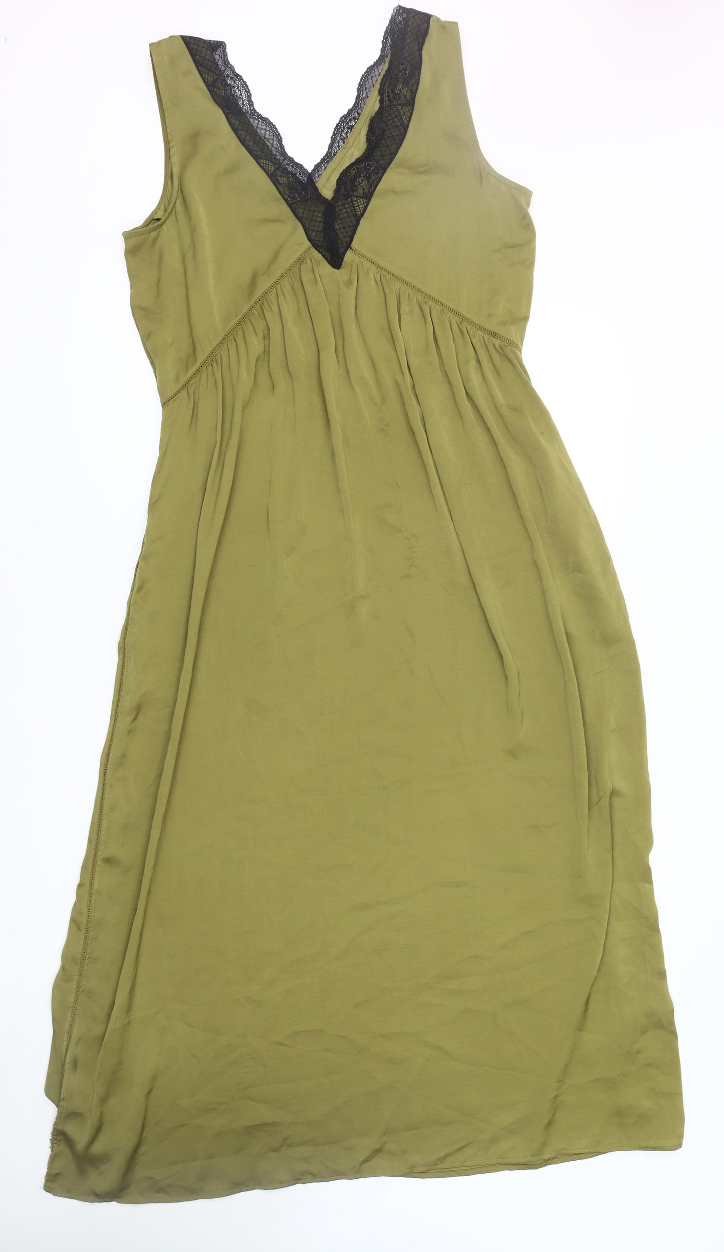 Per Una Women's Green V-Neck Dress, Size 12, Lace Accents