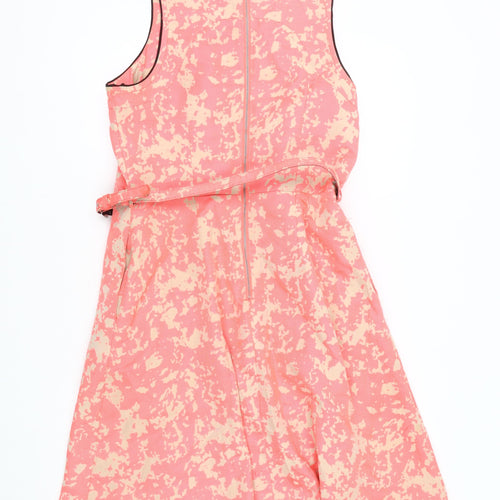 Next Women's Pink Beige Tall Belted Dress Size 14