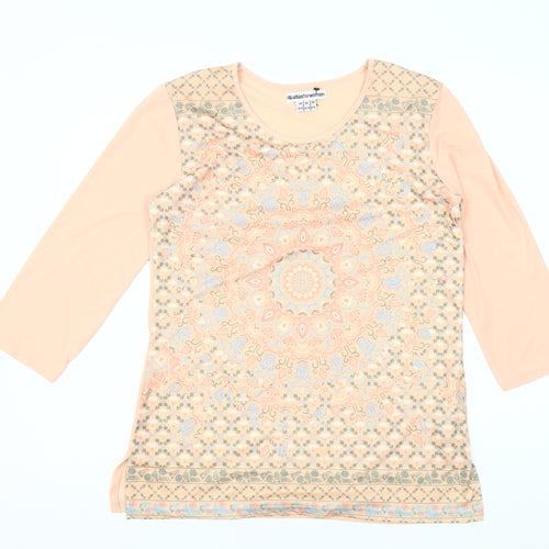Atlas For Women Beige 3/4 Sleeve Geometric Blouse Size 8