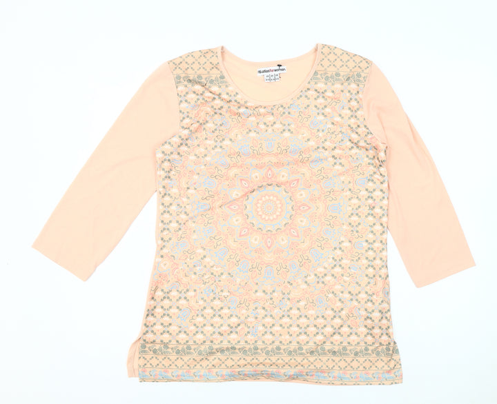 Atlas For Women Beige 3/4 Sleeve Geometric Blouse Size 8