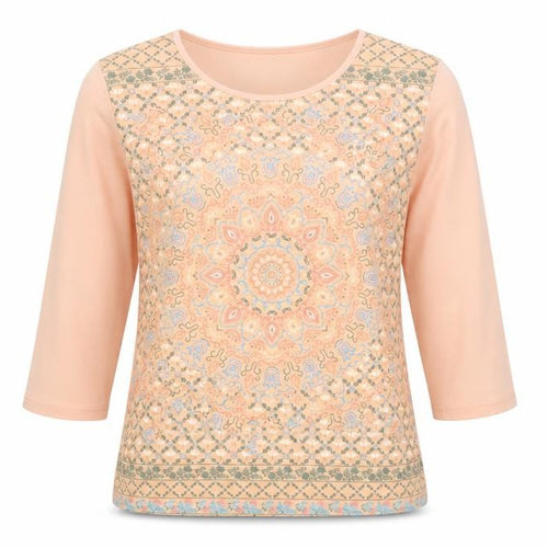 Atlas For Women Beige 3/4 Sleeve Geometric Blouse Size 8