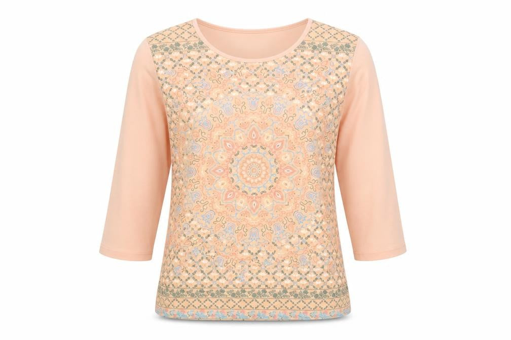 Atlas For Women Beige 3/4 Sleeve Geometric Blouse Size 8