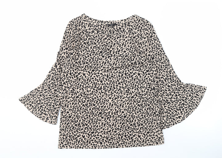 M&Co Beige Blouse Women’s Size 10 Petite Animal Print