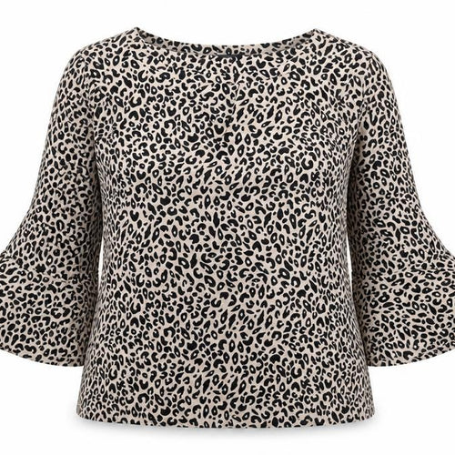 M&Co Beige Blouse Women’s Size 10 Petite Animal Print