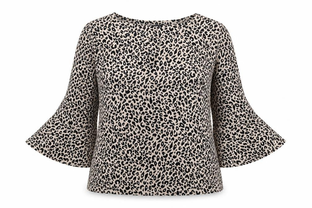 M&Co Beige Blouse Women’s Size 10 Petite Animal Print