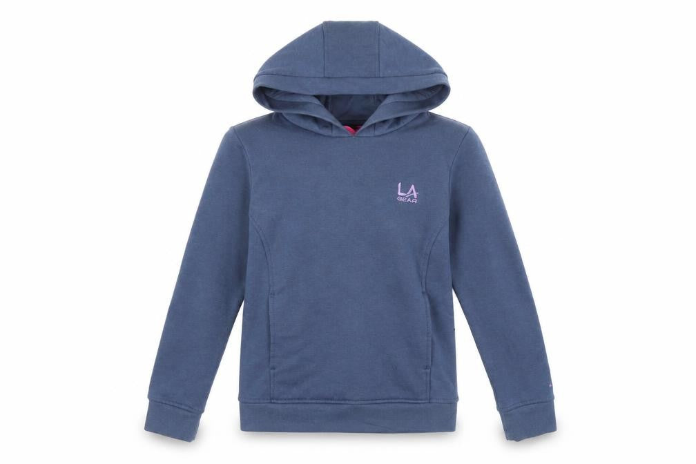 Front view of LA Gear girls’ blue hoodie pullover, 8-9 years, long sleeve